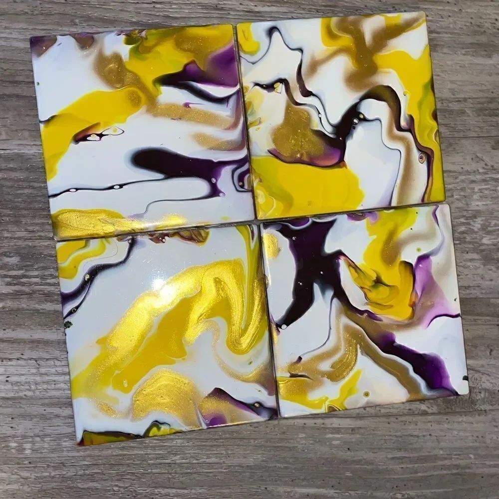 HAND painted 4” ceramic coasters (4)